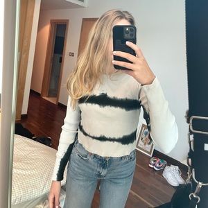 White long sleeve with navy blue tie dye